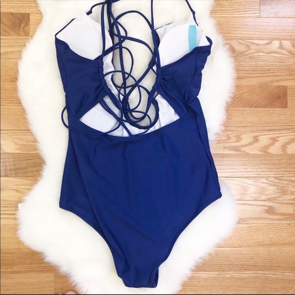 NWT!! Cupshe Blue lace-up piece bathing suit - Picture 2 of 8